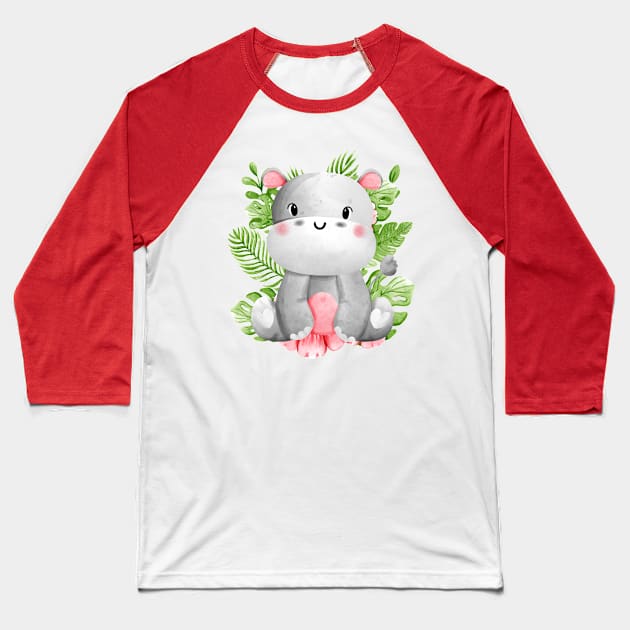 Cute Hippo Baseball T-Shirt by Birthday Jungle Party